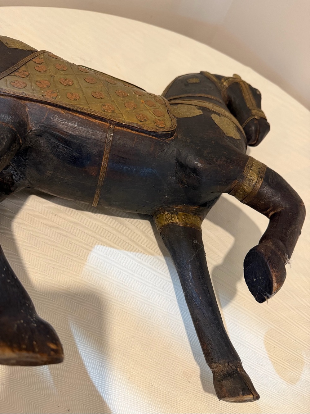 Antique Vintage Hand Carved Wood Horse Copper and Brass Overlay India - Picture 16 of 16